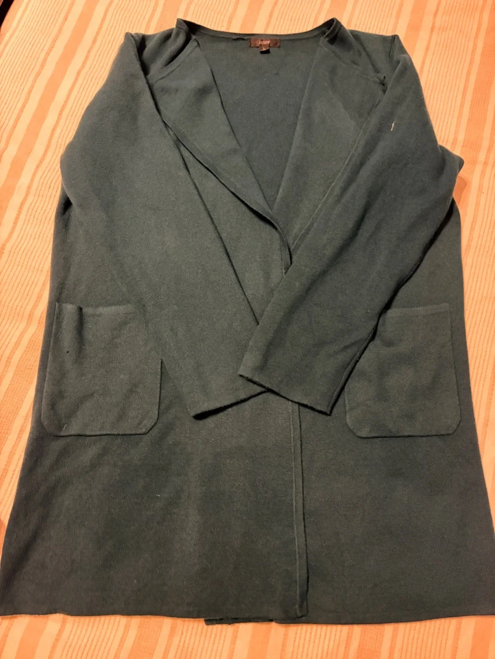 J.Crew Teal Open Front Long Cardigan Sweater Merino Wool Blend Large